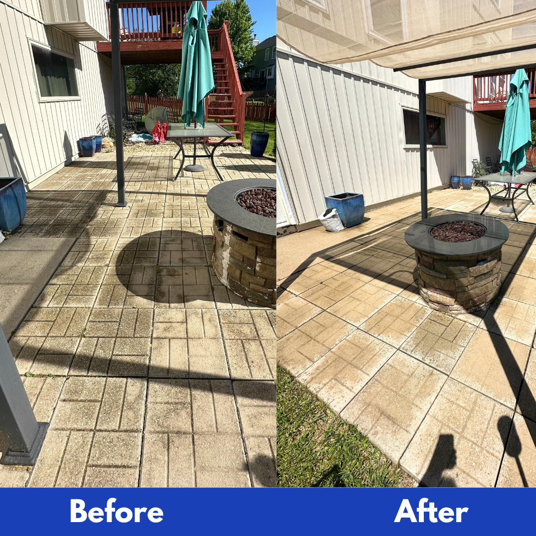 Patio and deck cleaning before and after